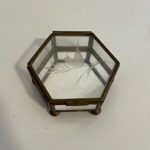 TRINKET HEXAGON GLASS BOX BOTTOM MIRROR 3"X3"X1" VTG/Used